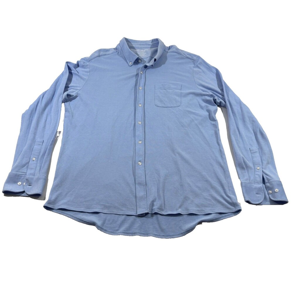 Mack Weldon SILVER Long Sleeve Button Mens Light Blue Supima Cotton Pocket 2XL